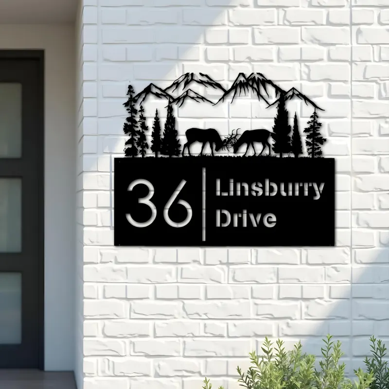 Custom Metal Deer buck forest Metal Address Sign, House number, Outdoor Number Signage, Yard Sign Address Plate