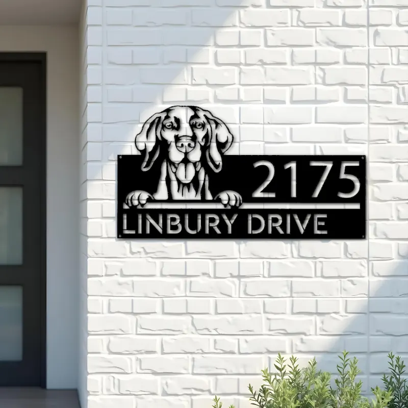 Custom Metal Vizsla Dog Cute puppy Metal Address Sign House number Hanging Address Plaque Yard Sign Outdoor decor