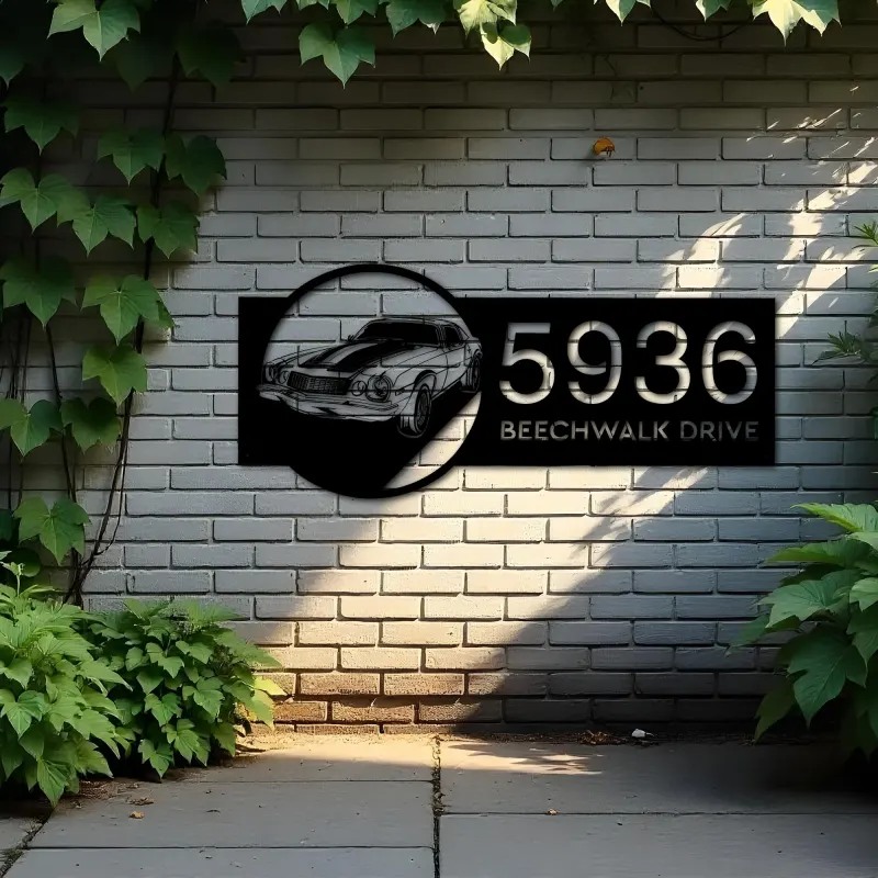 Custom Metal Sport car Metal Address Sign Custom House number Hanging Address Plaque Yard Sign Outdoor