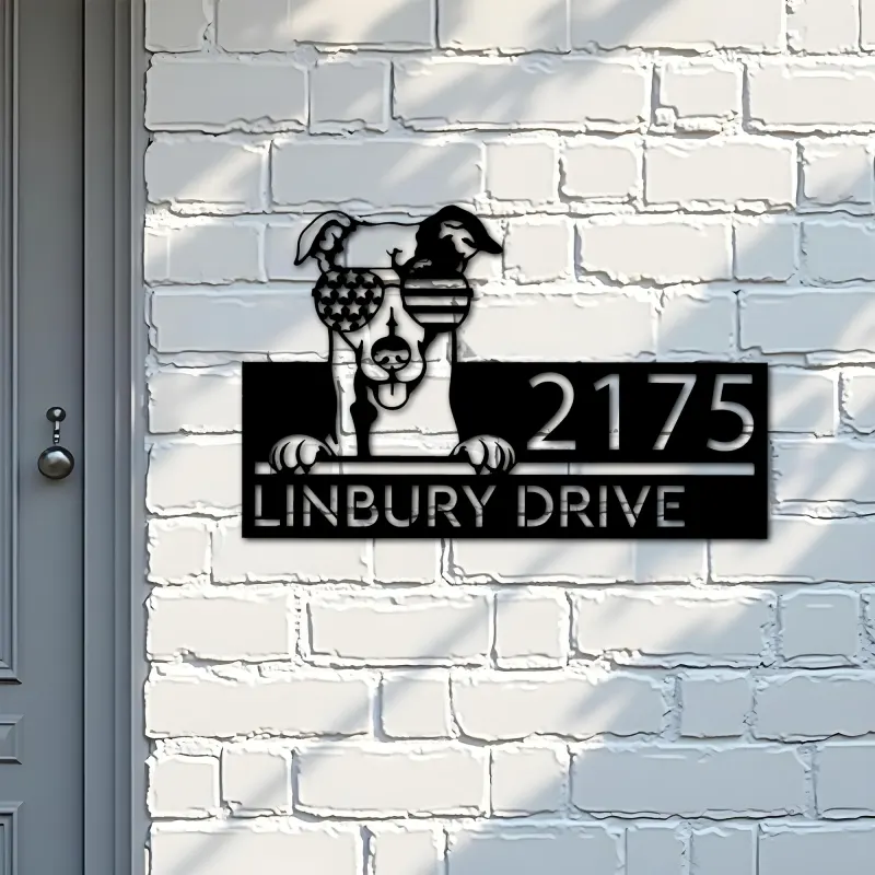 Custom Metal Greyhound dog US flag glasses Metal Address Sign House number Hanging Address Plaque Yard Sign Outdoor decor