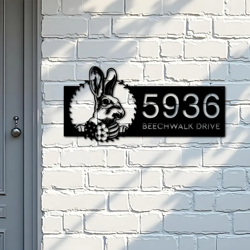 Custom Metal Rabbit bunny farmhouse Metal Address Sign House number Hanging Address Plaque Yard Sign Outdoor decor