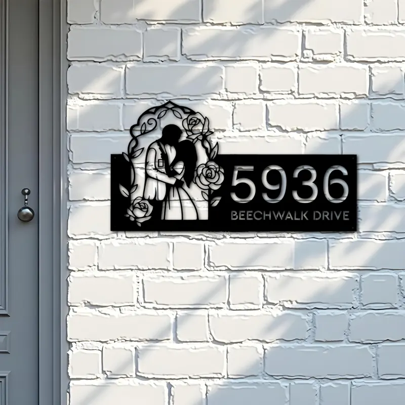 Custom Metal Couple Kissing bride and groom Metal Address Sign, House number, Outdoor Number Signage, Yard Sign Address Plate