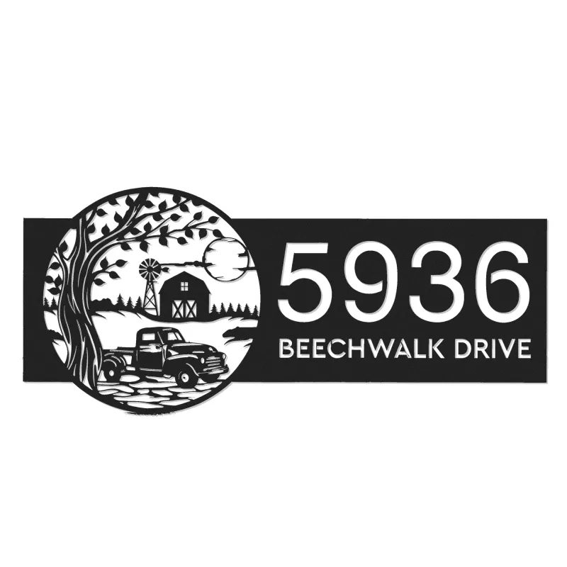 Custom Metal Old Pickup Truck with Farm Metal Address Sign, House number, Outdoor Number Signage, Yard Sign Address Plate