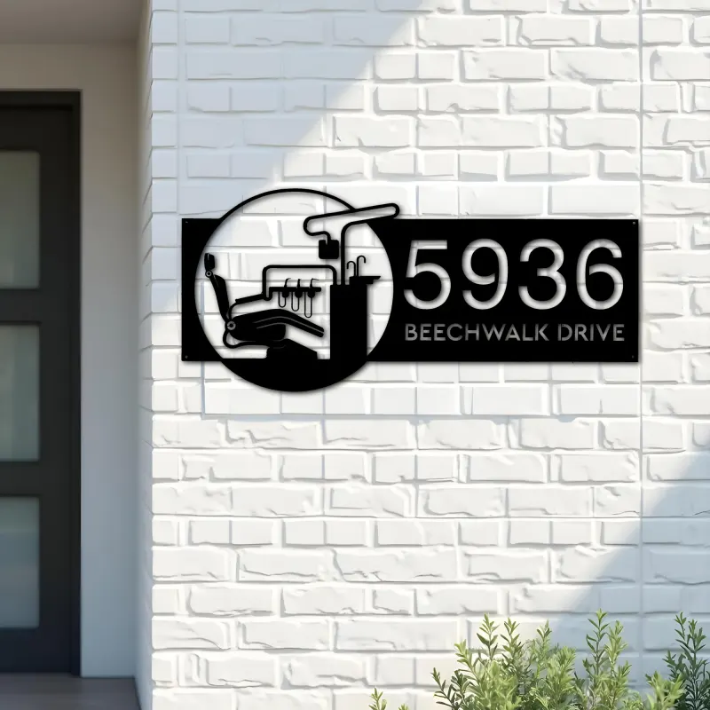 Custom Metal Dentist Dental clinic Metal Address Sign, House number, Outdoor Number Signage, Yard Sign Address Plate