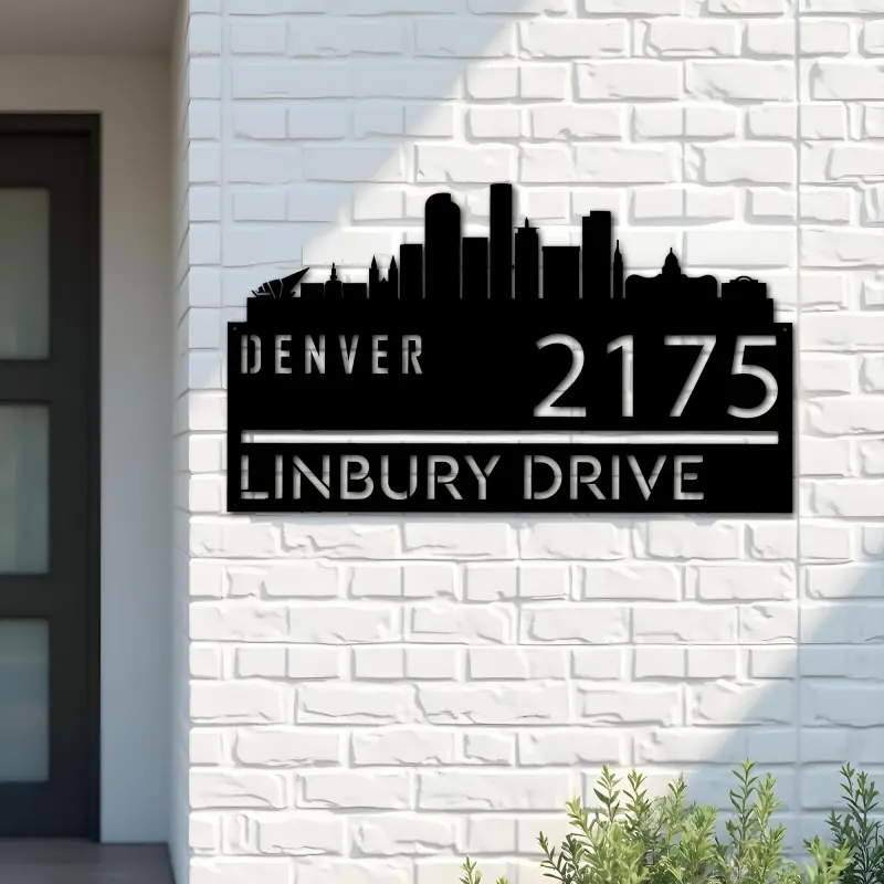 Custom Metal Denver city skyline Metal Address Sign Hanging Address Plaque house number Yard Outdoor Sign
