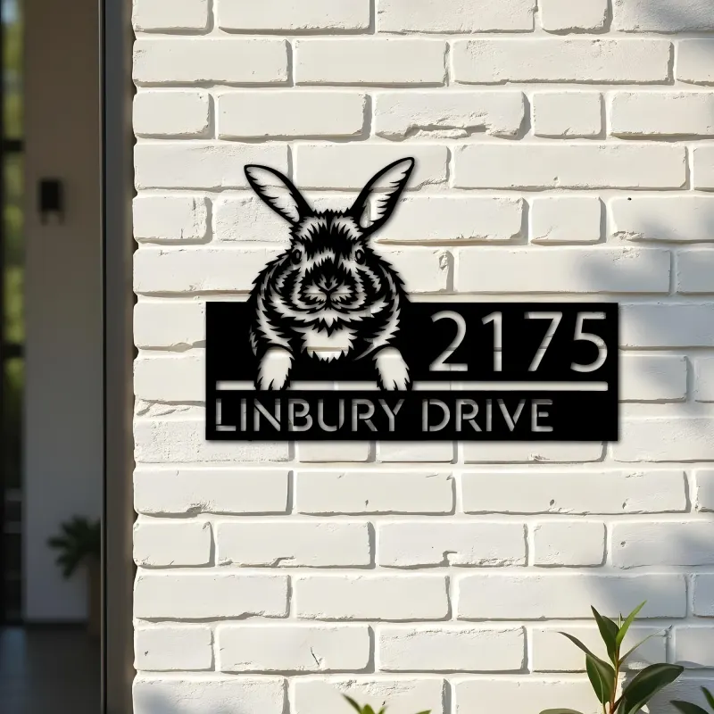 Custom Metal Peeking Rabbit Wild animal wildlife Metal Address Sign, House number, Outdoor Number Signage, Yard Sign Address Plate