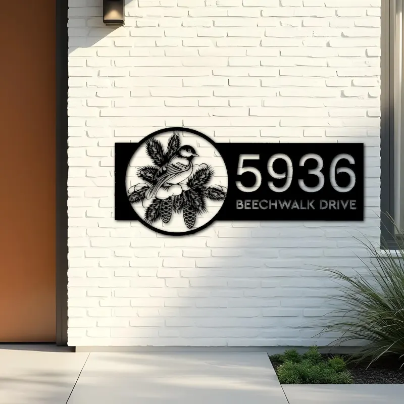 Custom Metal Titmouse bird Metal Address Sign Custom Hanging Address Plaque House number Yard Sign Outdoor Sign