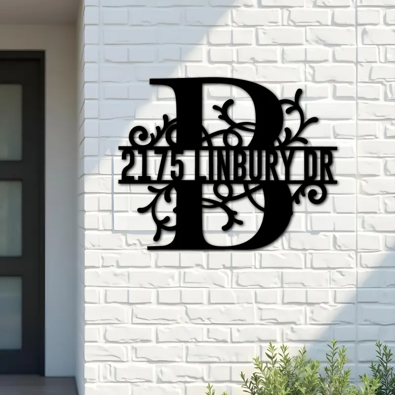 Custom Metal Floral Monogram Split Letter B Metal Address Sign House number Hanging Address Plaque Yard Sign Outdoor decor