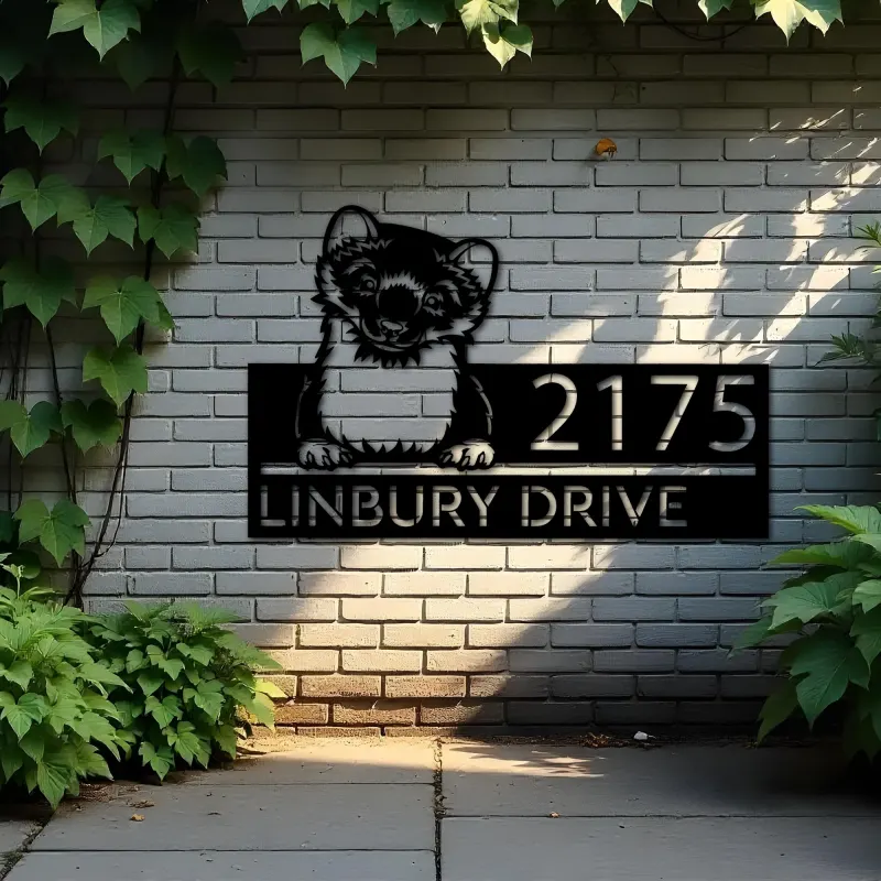 Custom Metal Peeking Ferret Wild animal wildlife Metal Address Sign, House number, Outdoor Number Signage, Yard Sign Address Plate