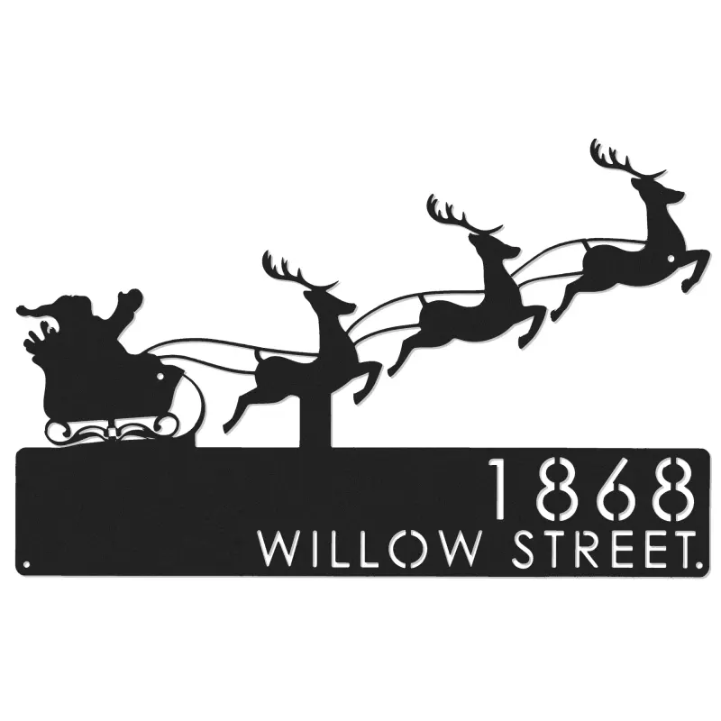 Custom Metal Santa claus Christmas Reindeer sleigh Metal Address Sign, House number, Outdoor Number Signage, Yard Sign Address Plate