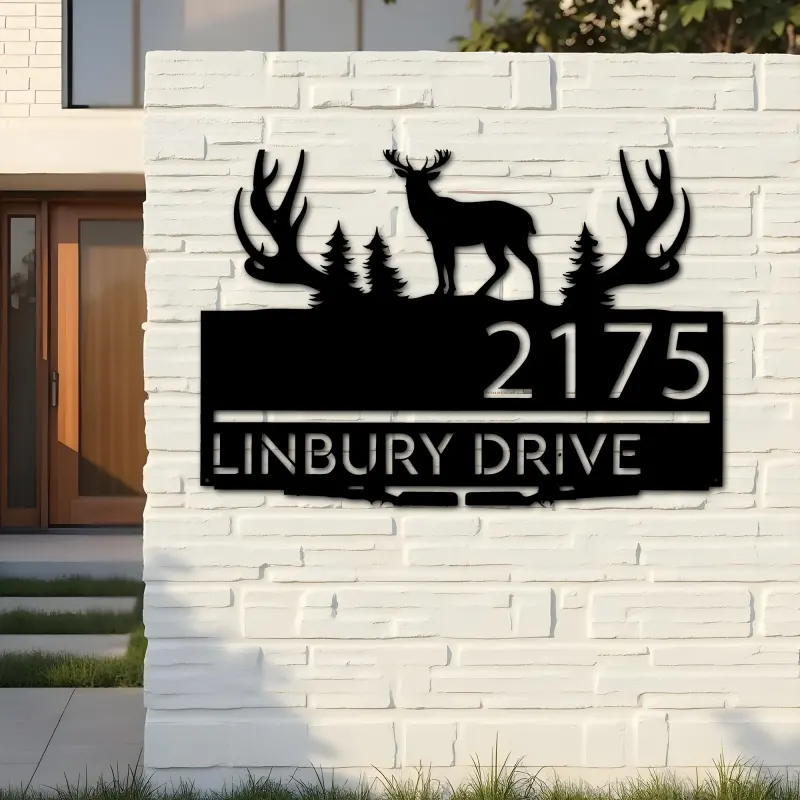 Custom Metal Deer hunting Metal Address Sign, House number, Outdoor Number Signage, Yard Sign Address Plate001