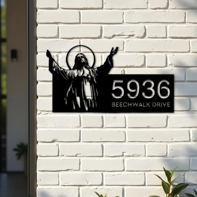 Custom Metal Jesus Christ Metal Address Sign House number Hanging Address Plaque Yard Sign Outdoor