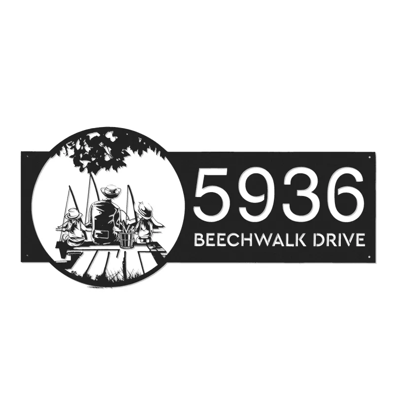 Custom Metal Dad and daughters go fishing Metal Address Sign Custom House number Hanging Address Plaque Yard Sign Outdoor