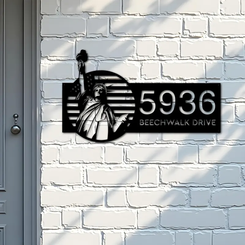 Custom Metal Statue of liberty US flag 4th July Metal Address Sign, House number, Outdoor Number Signage, Yard Sign Address Plate