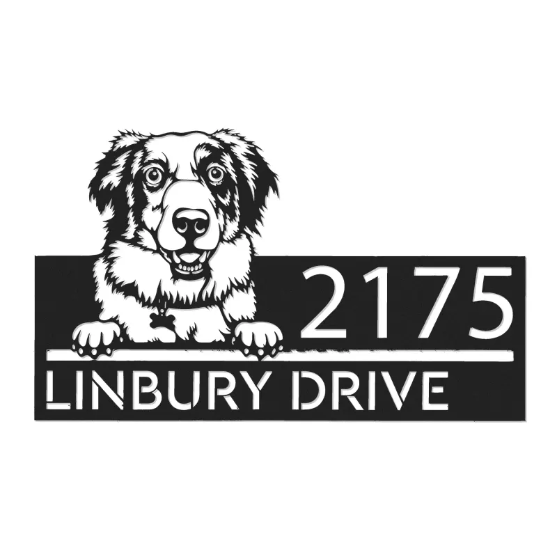 Custom Metal Australian Shepherd dog puppy Metal Address Sign House number Hanging Address Plaque Yard Sign Outdoor decor