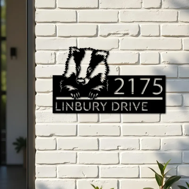 Custom Metal Peeking Badger Wild animal wildlife Metal Address Sign, House number, Outdoor Number Signage, Yard Sign Address Plate