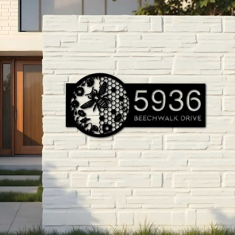 Custom Metal Beehive flowers honeycomb Metal Address Sign Custom House Number Hanging Address Plaque Yard Sign Outdoor Sign