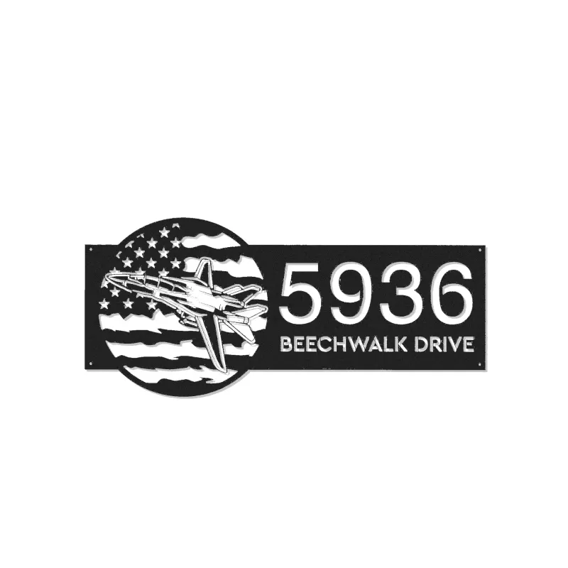 Custom Metal Tomcat Fighter Jet airplane US flag Metal Address Sign House number Hanging Address Plaque Yard Sign Outdoor