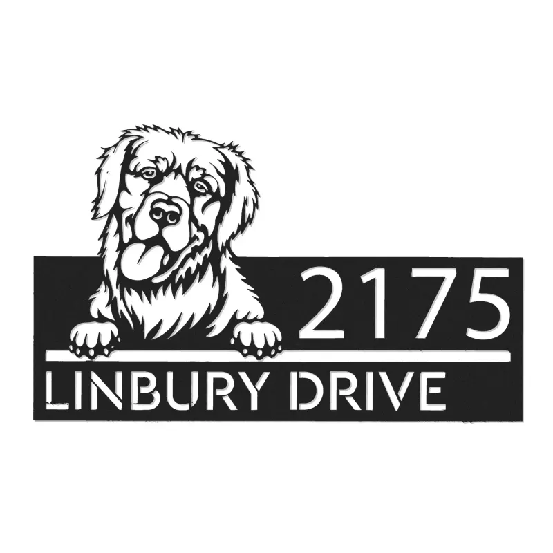 Custom Metal Golden retreiver dog Puppy Metal Address Sign House number Hanging Address Plaque Yard Sign Outdoor decor