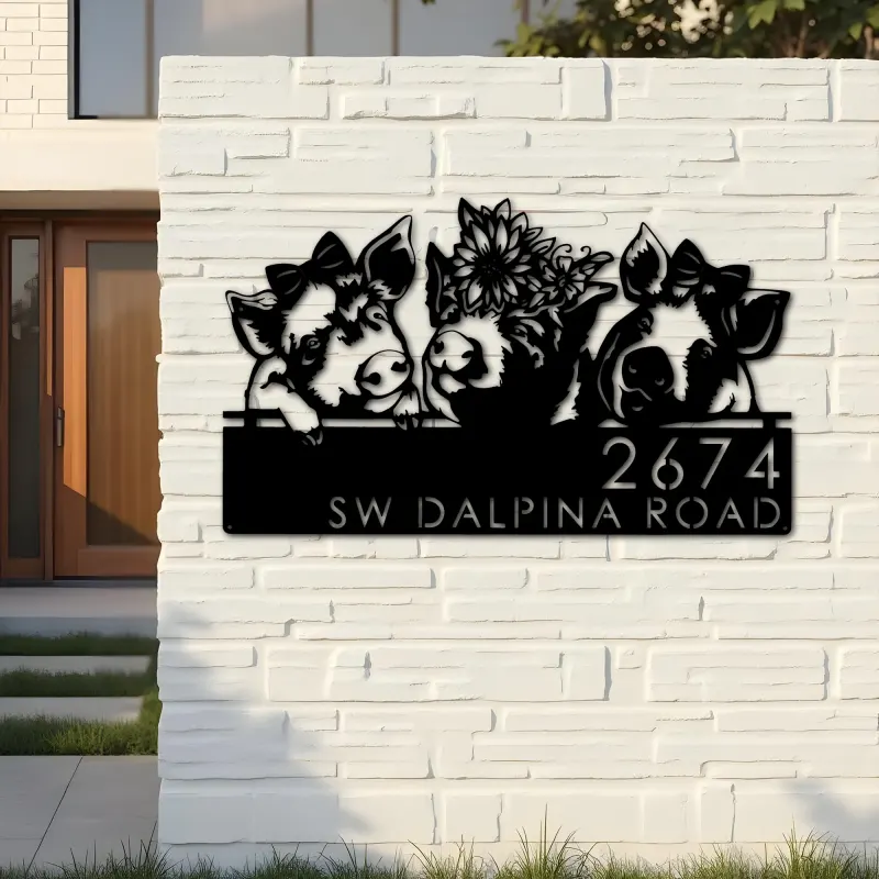 Custom Metal Pigs farmhouse farm animal ranch Metal Address Sign, House number, Outdoor Number Signage, Yard Sign Address Plate