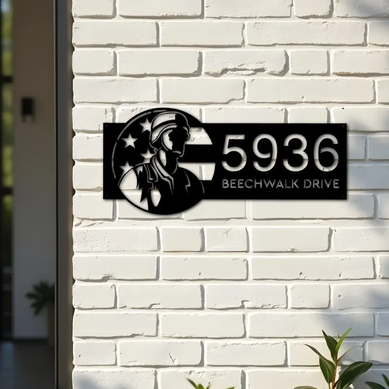 Custom Metal American Soldier US flag Metal Address Sign, House number, Outdoor Number Signage, Yard Sign Address Plate