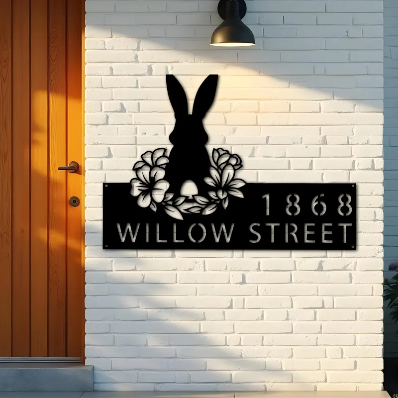 Custom Metal Rabbit Easter egg Bunny Metal Address Sign, House number, Outdoor Number Signage, Yard Sign Address Plate