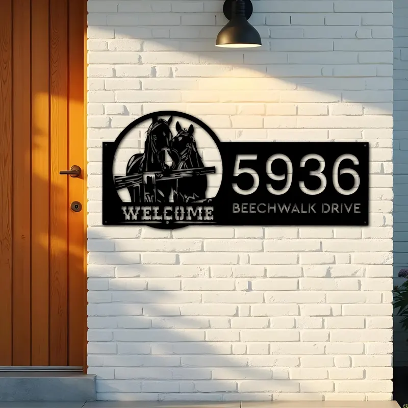 Custom Metal Horses farmhouse ranch animal welcome Metal Address Sign House Number Hanging Address Plaque Yard Sign Outdoor Sign