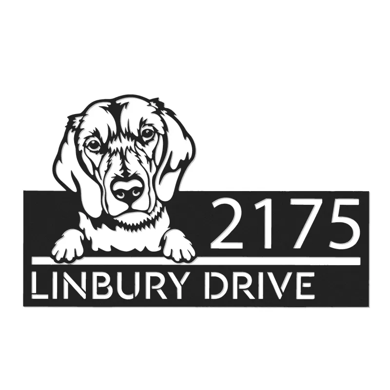 Custom Metal Beagle dog Puppy Metal Address Sign House number Hanging Address Plaque Yard Sign Outdoor decor