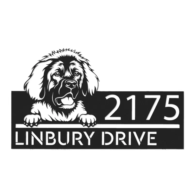 Custom Metal Leonberger dog Puppy Metal Address Sign House number Hanging Address Plaque Yard Sign Outdoor decor