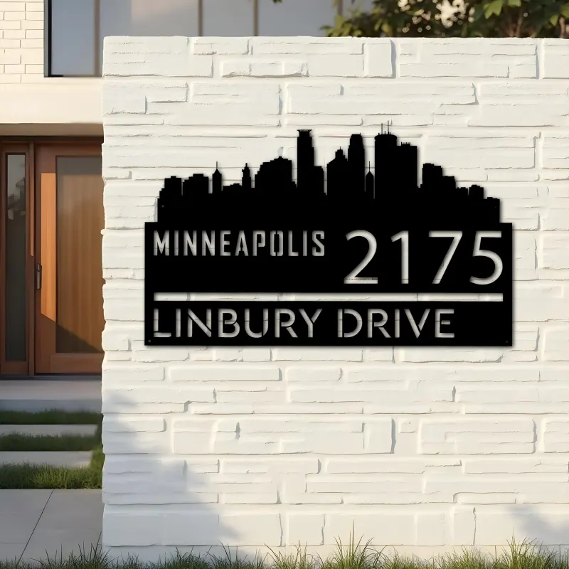 Custom Metal Minneapolis city skyline Metal Address Sign Hanging Address Plaque house number Yard Outdoor Sign