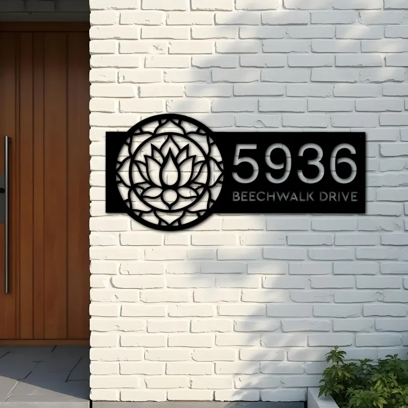 Custom Metal Manlada lotus Metal Address Sign, House number, Outdoor Number Signage, Yard Sign Address Plate