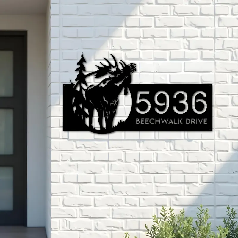 Custom Metal Elk wild life forest Metal Address Sign, House number, Outdoor Number Signage, Yard Sign Address Plate