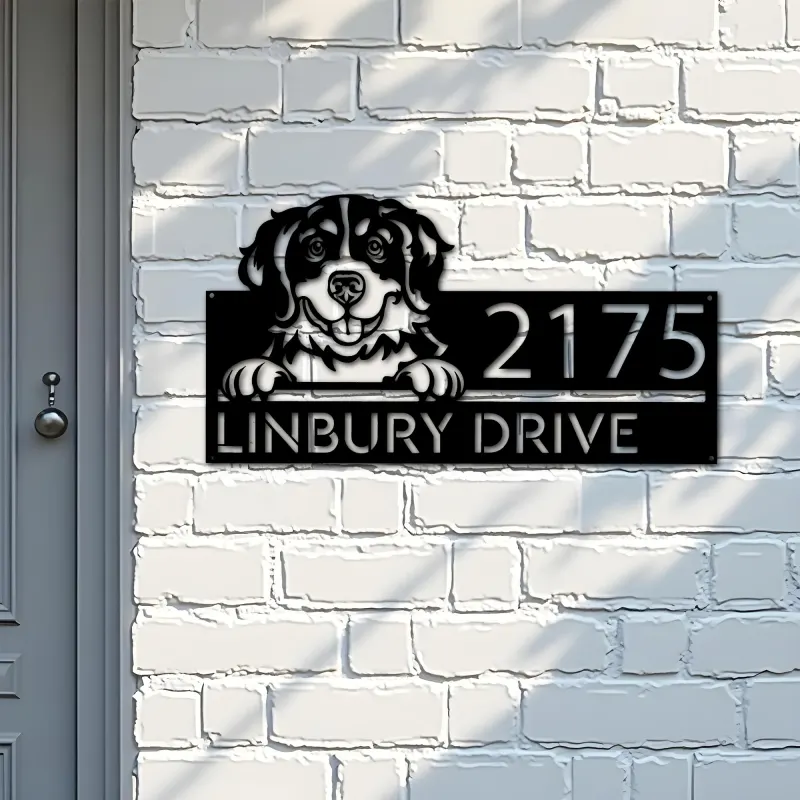 Custom Metal Bernese mountain dog cute puppy Metal Address Sign House number Hanging Address Plaque Yard Sign Outdoor decor
