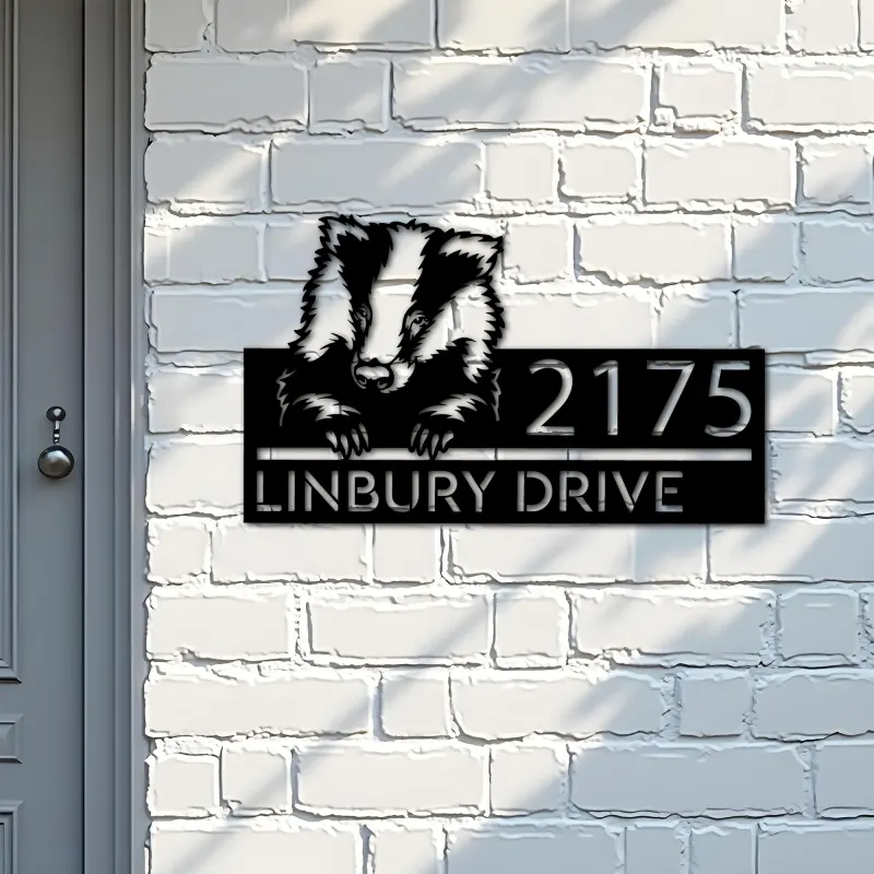 Custom Metal Peeking Badger Wild animal wildlife Metal Address Sign, House number, Outdoor Number Signage, Yard Sign Address Plate