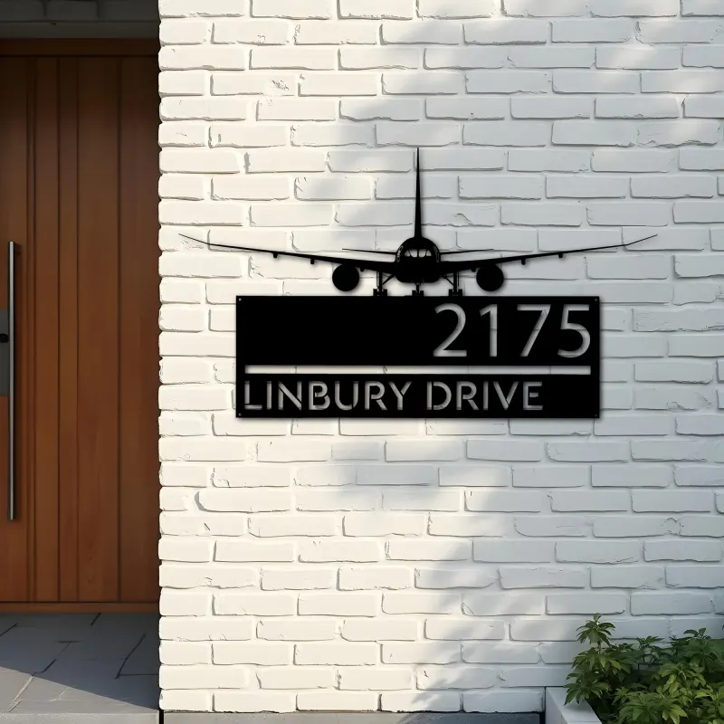 Custom Metal Airplane Aircraft pilot Metal Address Sign, House number, Outdoor Number Signage, Yard Sign Address Plate