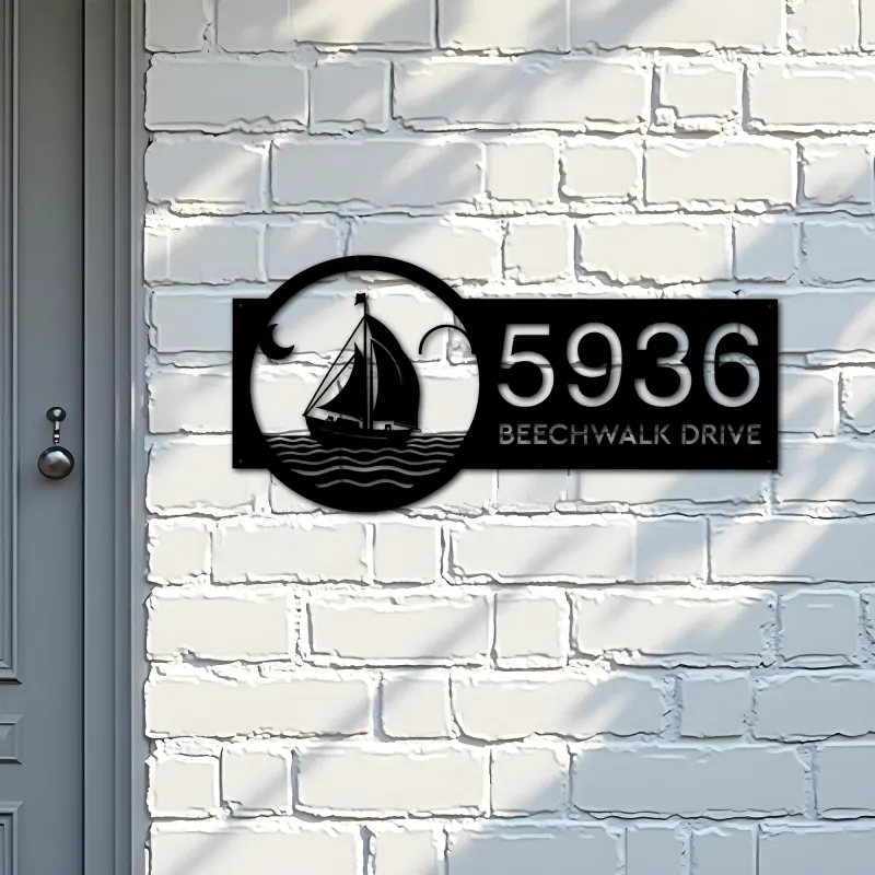 Custom Metal Sailboat Metal Address Sign Custom House number Hanging Address Plaque Yard Sign Outdoor