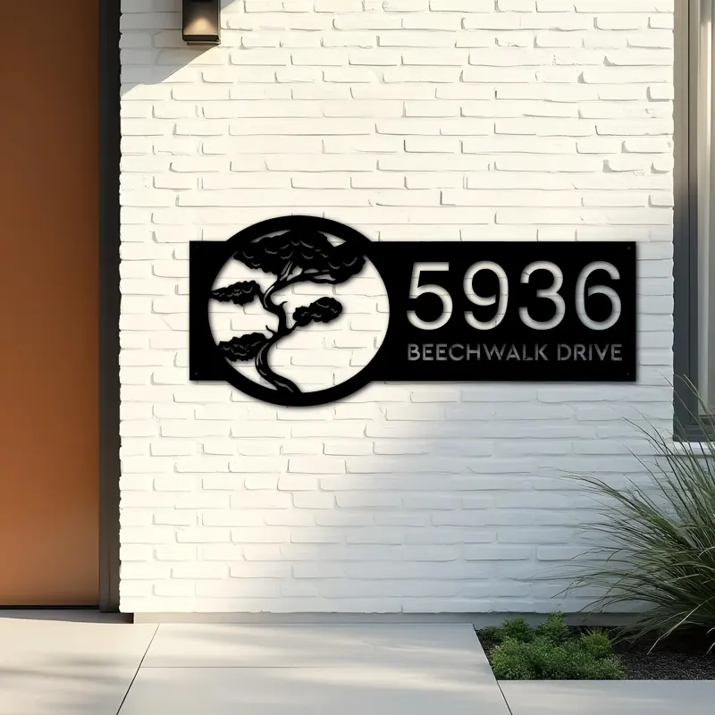 Custom Metal Bonsai tree Metal Address Sign, House number, Outdoor Number Signage, Yard Sign Address Plate