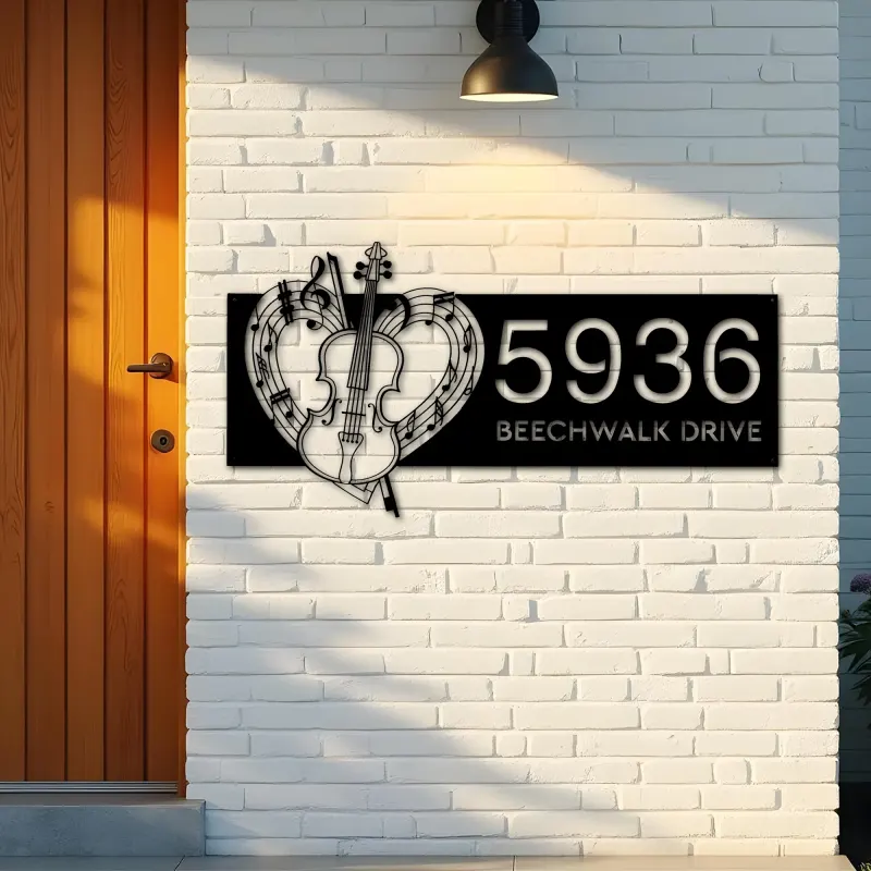 Custom Metal Love Violin music notes Metal Address Sign, House number, Outdoor Number Signage, Yard Sign Address Plate
