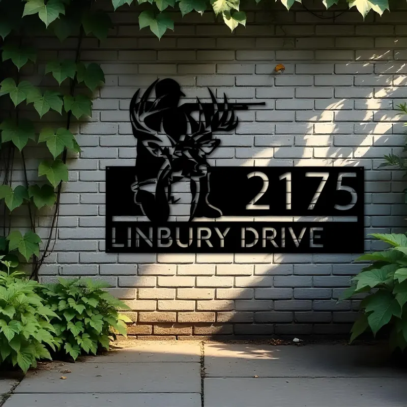 Custom Metal Deer hunter deer hunting Metal Address Sign, House number, Outdoor Number Signage, Yard Sign Address Plate