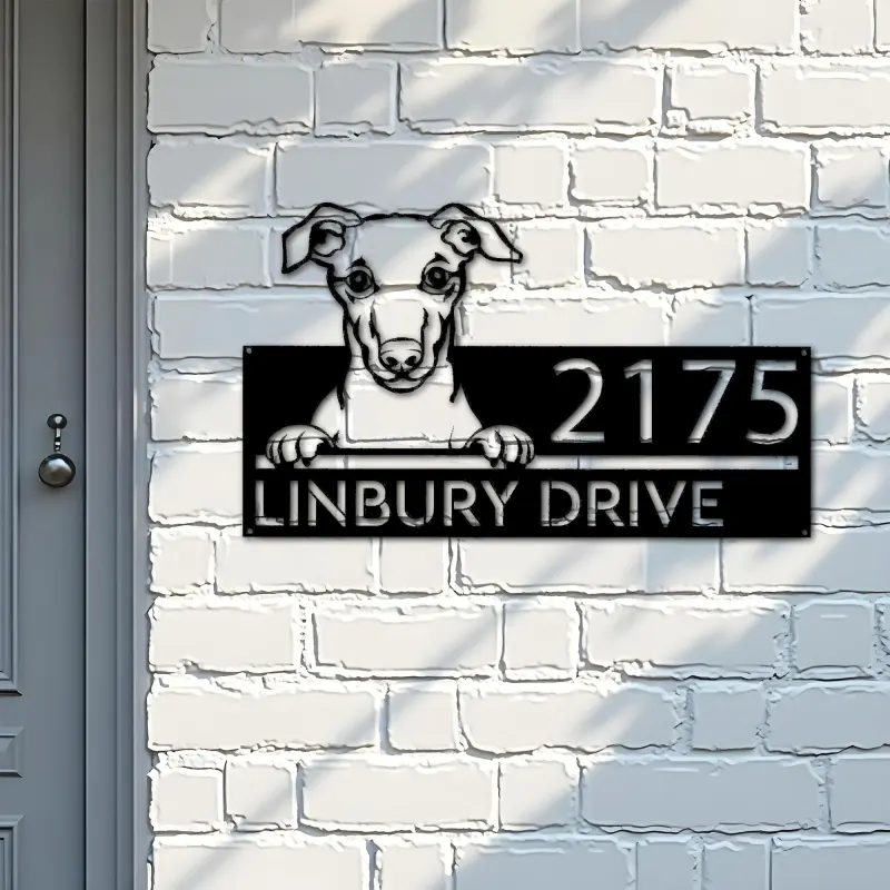 Custom Metal Whippet Dog Cute puppy Metal Address Sign House number Hanging Address Plaque Yard Sign Outdoor decor
