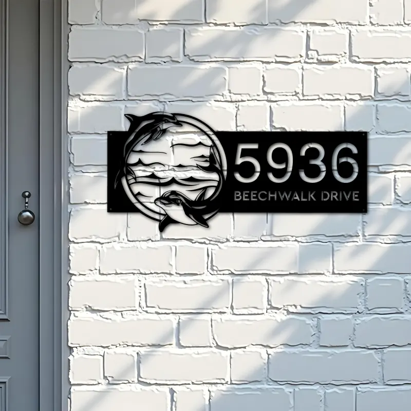 Custom Metal Dolphins sea life animals Metal Address Sign, House number, Outdoor Number Signage, Yard Sign Address Plate