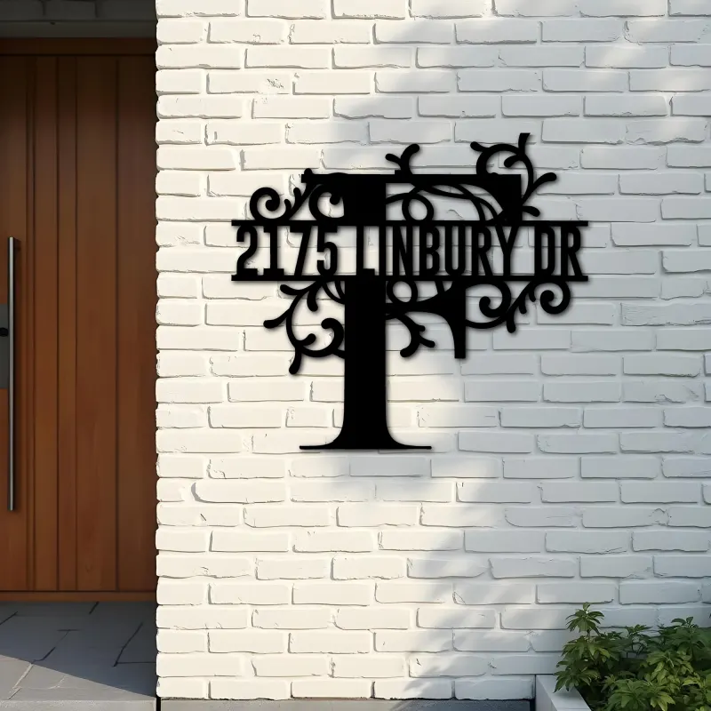 Custom Metal Floral Monogram Split Letter F Metal Address Sign House number Hanging Address Plaque Yard Sign Outdoor decor