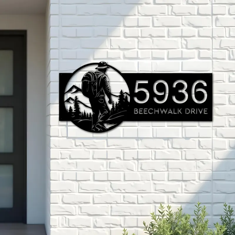Custom Metal Hiking Camping mountain climbing Metal Address Sign, House number, Outdoor Number Signage, Yard Sign Address Plate