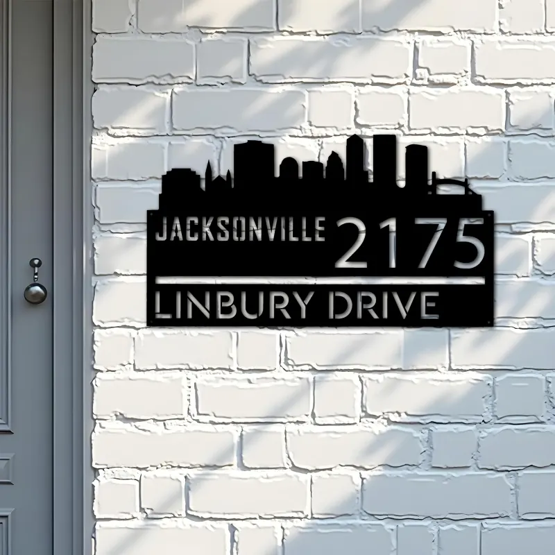 Custom Metal Jacksonville city skyline Metal Address Sign Hanging Address Plaque house number Yard Outdoor Sign