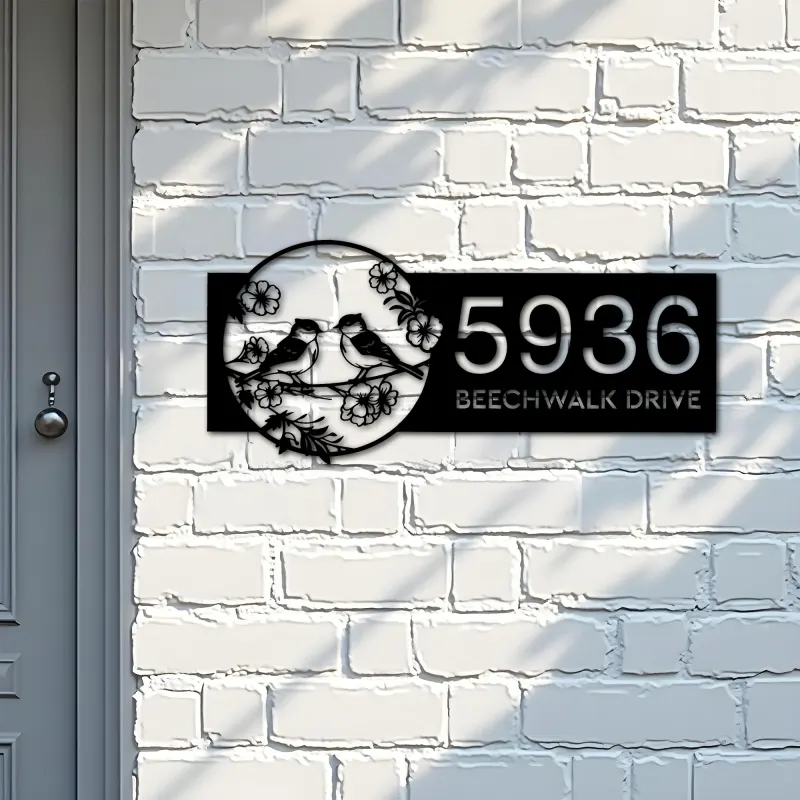 Custom Metal Bird couple Metal Address Sign, House number, Outdoor Number Signage, Yard Sign Address Plate001