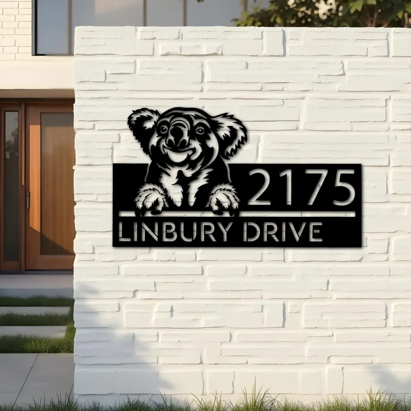 Custom Metal Peeking Koala Wild animal wildlife Metal Address Sign, House number, Outdoor Number Signage, Yard Sign Address Plate
