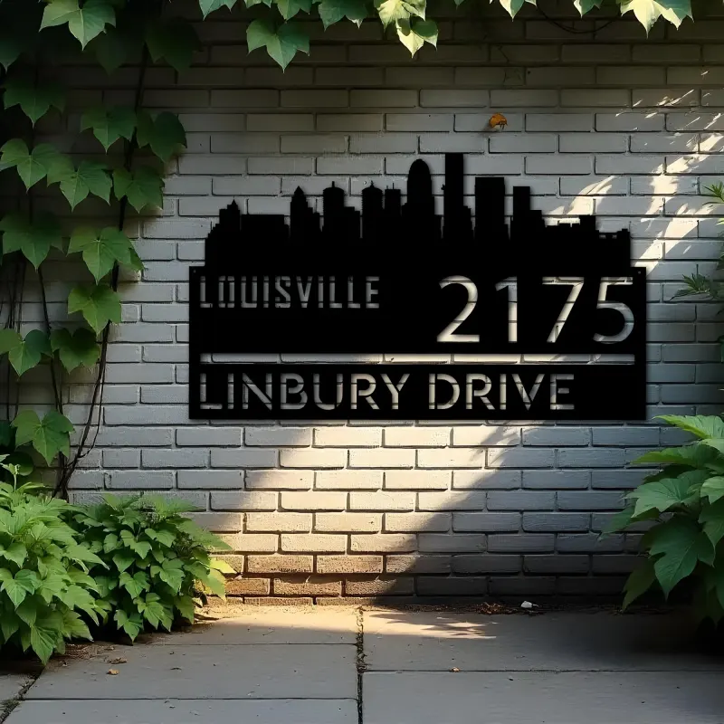 Custom Metal Louisville city skyline Metal Address Sign Hanging Address Plaque house number Yard Outdoor Sign