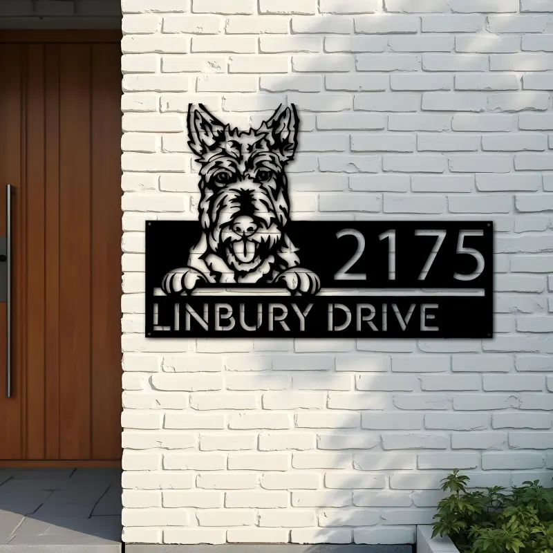 Custom Metal Scottish Terrier Dog Cute puppy Metal Address Sign House number Hanging Address Plaque Yard Sign Outdoor decor