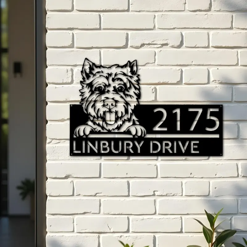 Custom Metal Westie Dog Cute puppy Metal Address Sign House number Hanging Address Plaque Yard Sign Outdoor decor