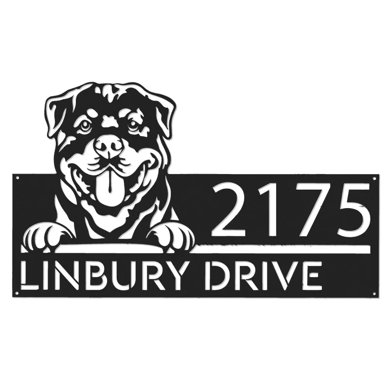 Custom Metal Rottweiler Dog Cute puppy Metal Address Sign House number Hanging Address Plaque Yard Sign Outdoor decor